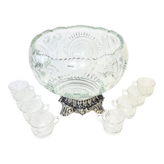 Vintage l.e. Smith Punch Bowl Set With 8 Cups For Sale