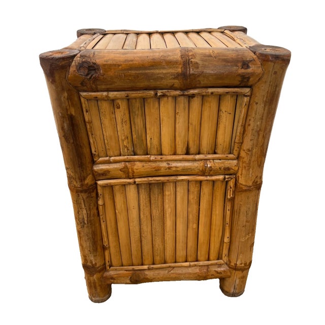 Wood 1960s Mid Century Nightstand Cabinet With Shelf Elephant Bamboo Wicker Tiki Style For Sale - Image 7 of 12