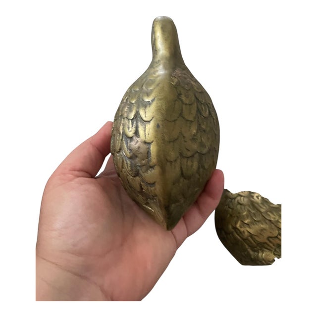 Vintage Midcentury Brass Quail/Partridge Bird Figurines Set of 3 For Sale - Image 4 of 12