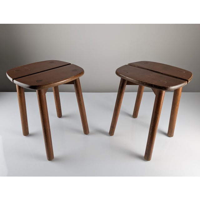 Wooden Stools by Pierre Gautier Delaye, France, 1960s, Set of 2 For Sale - Image 17 of 18