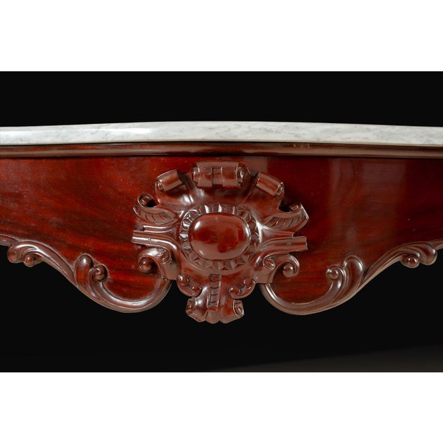 Traditional Italian Antique Carved Mahogany Console Table With Carrara Marble Top For Sale - Image 3 of 3