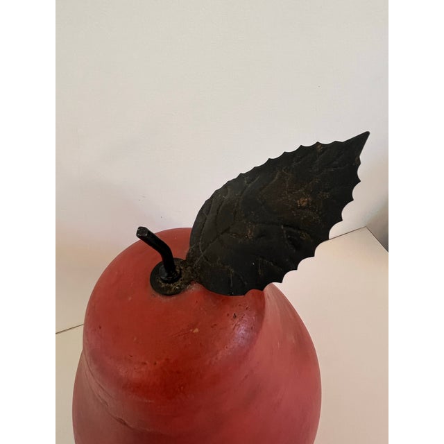Extra-Large Red Porcelain Pear With Metal Stem and Leaf For Sale - Image 4 of 10
