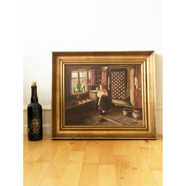Vintage Original Cottage Interior Oil Painting, Farmhouse Art by C. Anders For Sale - Image 9 of 11