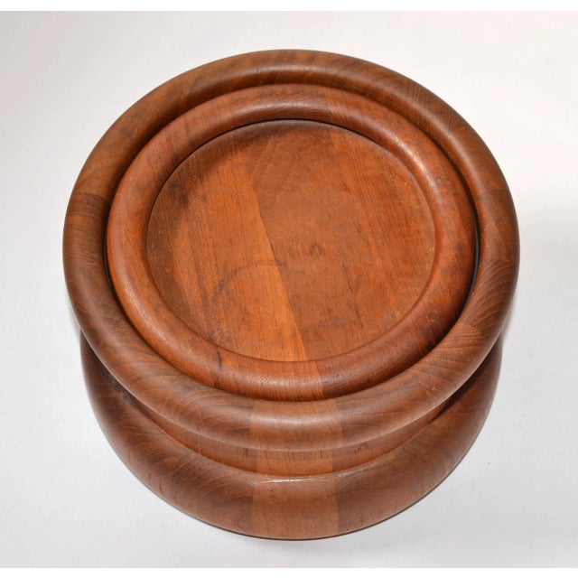 1960 Nissen Denmark Eames Era Scandinavian Modern Round Teak Lidded Ice Bucket For Sale - Image 9 of 13