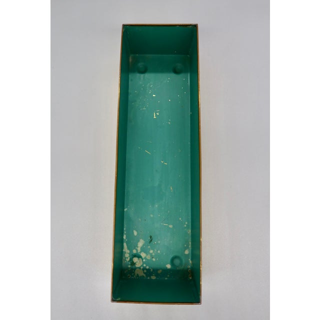 Vintage MCM Brass Rectangular Box — Desk Organizer or Planter, Teal-Lined Interior For Sale In Austin - Image 6 of 6