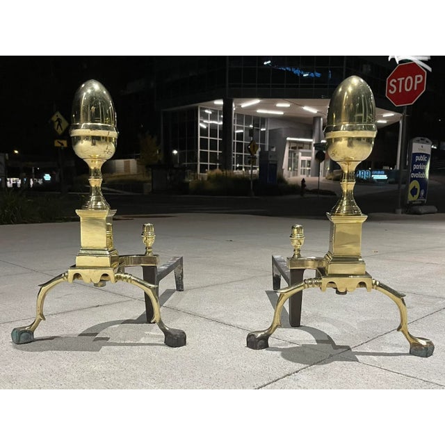 20th Century Federal Style Brass Acorn Andirons - a Pair For Sale - Image 13 of 13