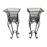 Mid 20th Century Wrought Iron Planter Stands, a Pair For Sale