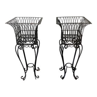 Mid 20th Century Wrought Iron Planter Stands, a Pair For Sale