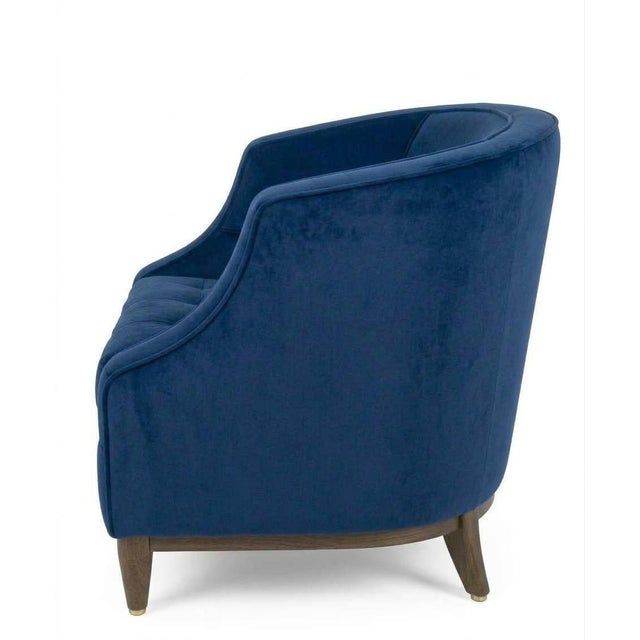 Mid-Century Modern Tufted, Barrel-Style Armchair Upholstered in a Royal Blue Velvet Fabric For Sale - Image 3 of 4