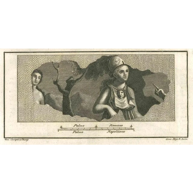 Pompeian Fresco from "Antiquities of Herculaneum" is an etching on paper realized by Giuseppe Aloja in the 18th Century....