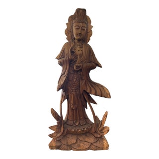 Carved Wood Guanyin 20th Century 41" Tall For Sale