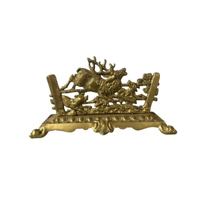 Antique Brass Letter Holder of Stag With Hunting Dogs For Sale - Image 10 of 10