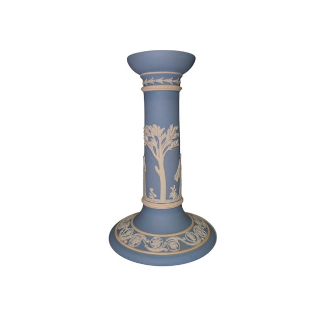 Wedgwood Antique Wedgwood Light Blue Dipped Jasperware Candlestick Circa 1895 For Sale - Image 4 of 7