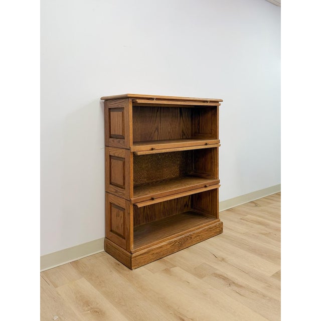 Antique Oak Four-Piece Barrister Cabinet With Glass Flip-Up Doors for Library For Sale - Image 9 of 17
