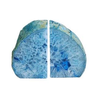 Ocean Blue Crystal Rock Bookends - A Pair For Sale
