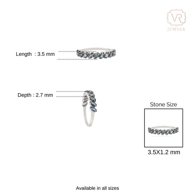 Navy Blue 14k Gold Minimalist 1.21Ct Marquise Blue Sapphire Half Eternity Band Ring Size 5.5 For Sale - Image 8 of 13