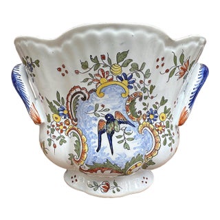 Vintage French Faience Tiffany & Co. Scalloped Cachepot For Sale