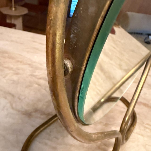 Metal Vintage Brass Swivel Vanity Mirror Hollywood Regency Mid Century Era For Sale - Image 7 of 9