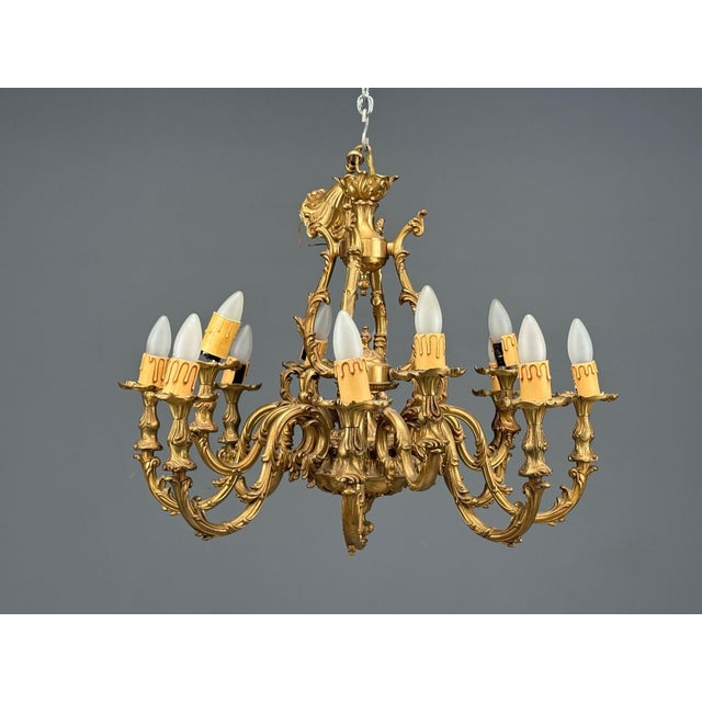 Baroque, Scroll Form Chandelier, Dore Bronze, France, 19th/ 20th Century A finely cast solid bronze chandelier in the...