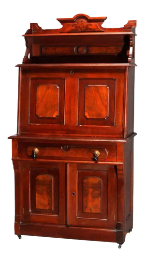 Late 19th Century Antique Eastlake Incised Walnut and Burl Slant Front Secretary Desk