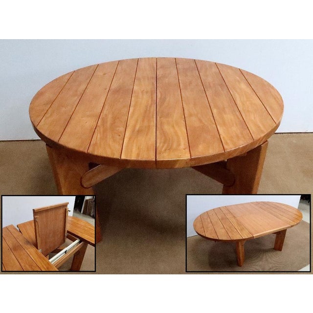 Mid-Century Modern Wood Table with Integrated Extension attributed to Maison Regain, 1980s For Sale - Image 3 of 18