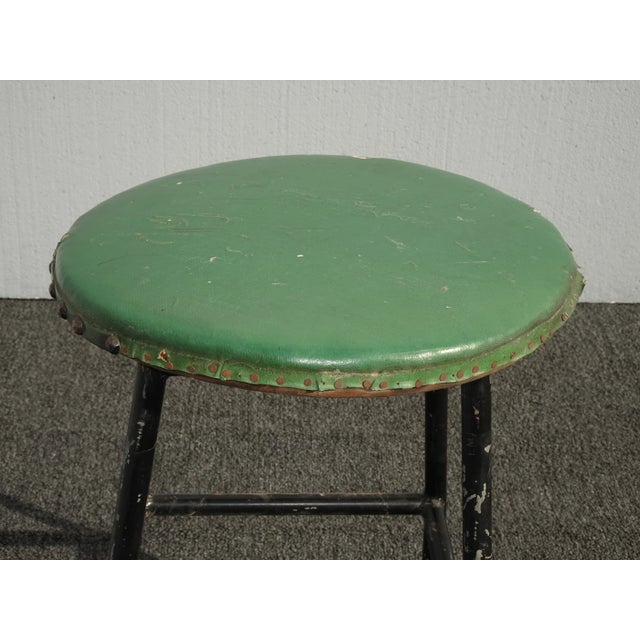 Vintage French Country Farmhouse Chic Rustic Green Stool For Sale - Image 9 of 13
