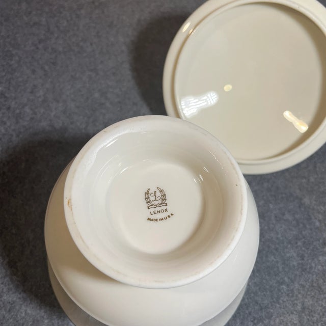 Ceramic Mid 20th Century Vintage Lenox Gold Rimmed Footed Sugar Bowl For Sale - Image 7 of 8