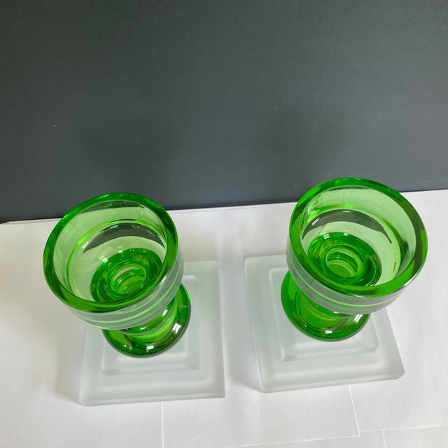 A Pair of Large Vintage 60’s Danish Glass Candle Sticks Mid Century Modern For Sale In New York - Image 6 of 6