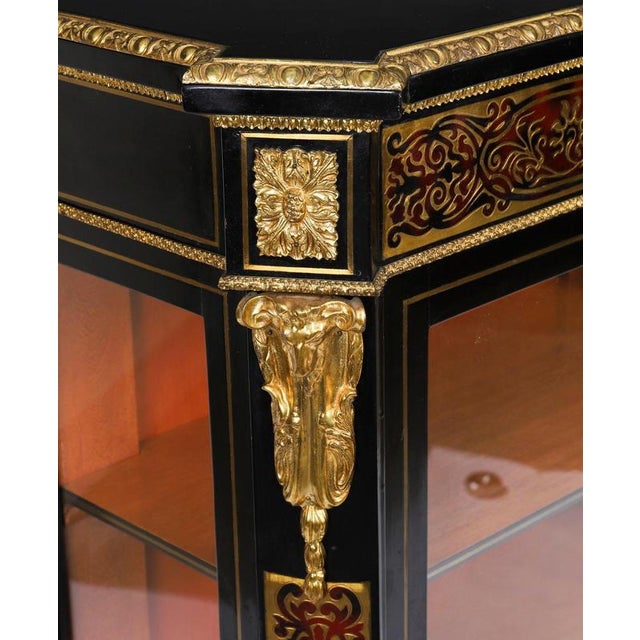 Antique French Napoleon III Ebonized Boulle Pier Cabinet, 1860s For Sale - Image 6 of 18