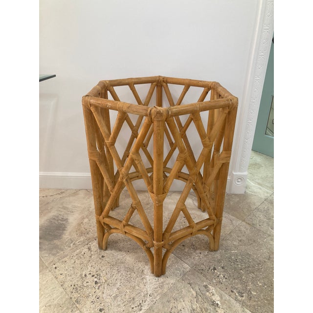 Beautiful Natural Rattan Chippendale Pedestal Dining Table Base. Use a s Dining Table or an amazing Center Hall Table....