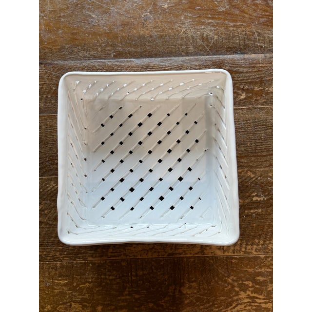 Late 20th Century Vintage Neuwirth Portugal White Ceramic Basketweave Centerpiece Basket For Sale - Image 5 of 6