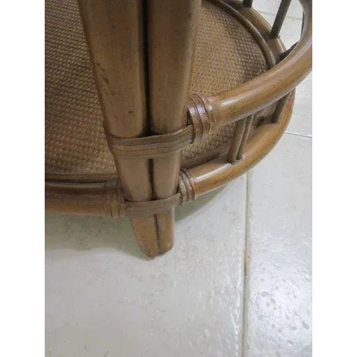1980s Rattan Bamboo Oval End Table Glass Top Two Tier One Drawer For Sale - Image 9 of 12