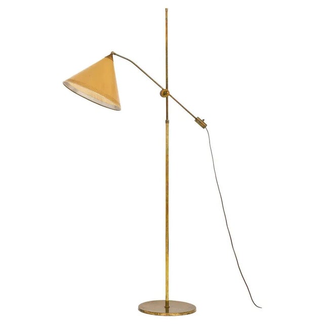 Floor Lamp in Brass with Original Yellow Lamp Shade, 1950s For Sale - Image 13 of 13