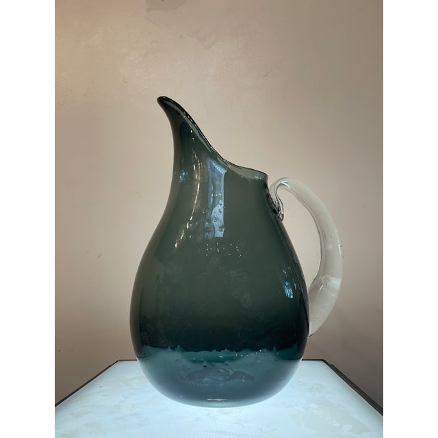 1950s Attributed to Blenko Seeded Glass Pitcher W Handle For Sale - Image 9 of 9