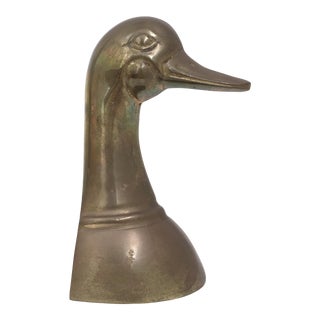 1940s Brass Mallard Duck Head Bookend For Sale