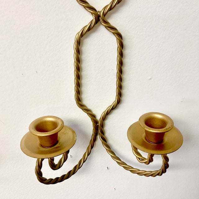 1970s Vintage French Hollywood Regency Twisted Rope Candle Holder Sconces, 2 Arm - A Pair For Sale - Image 12 of 12