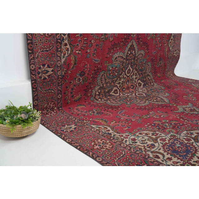 1970s Vintage Persian Handmade Wool 10x12 Red Area Rug For Sale - Image 10 of 11