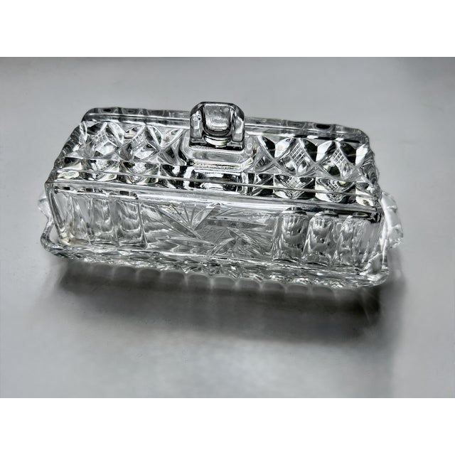 Vintage Federal Glass Co. Style Covered Cut Glass Butter Dish For Sale - Image 9 of 17