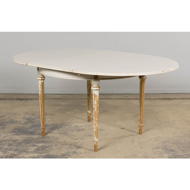 French Louis XVI Style Painted White Off-Round Extendable Dining Table For Sale - Image 17 of 18