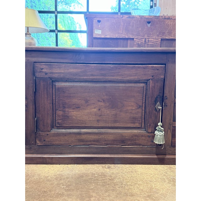 19th Century 19th Century Primitive Oak Sideboard Cabinet With Drawers & Paneled Storage Doors For Sale - Image 5 of 12