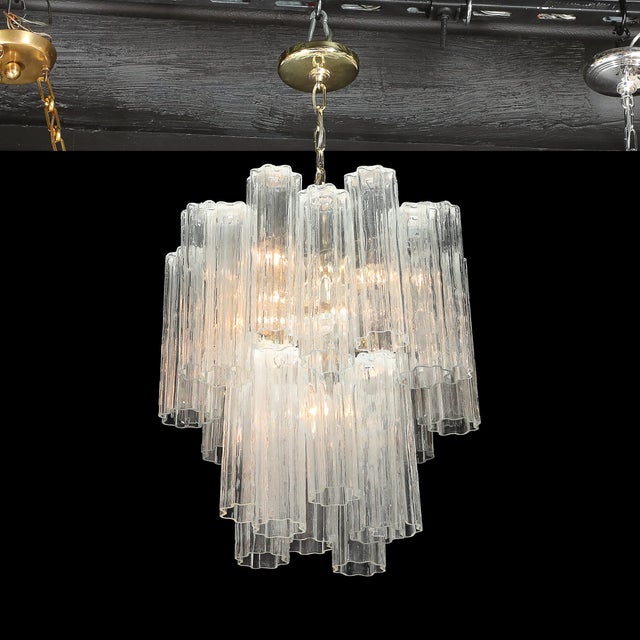 Mid-Century Modernist Murano Glass Tronchi Chandelier W/ Brass Fittings For Sale - Image 10 of 18