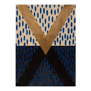 Rebound, Striking Blue and Gold Geometric Abstract Painting on Paper, Unframed, 2020 For Sale