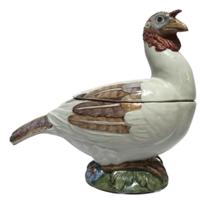 Small Late 18th Century White & Polychrome Majolica Turkey Tureen, Italy