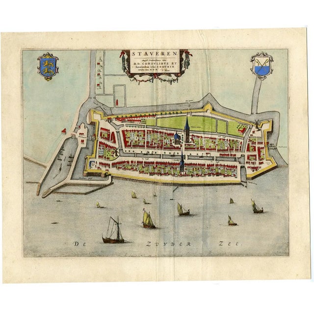 Antique Map of the City of Stavoren, Friesland in the Netherlands, 1649 For Sale