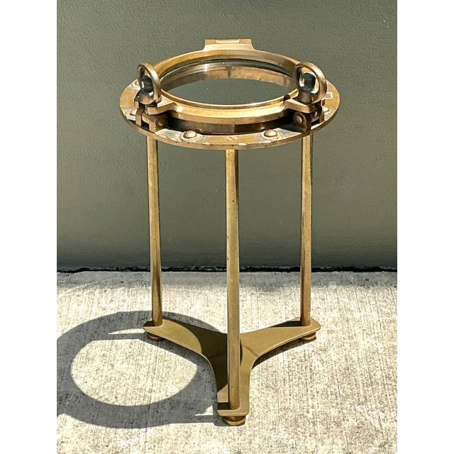 Vintage Brass and Glass Porthole Accent Table For Sale - Image 10 of 13