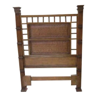 1970s Tommy Bahama Style Wood Twin Headboard Dark Tone For Sale