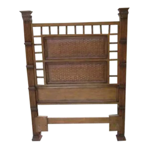 1970s Tommy Bahama Style Wood Twin Headboard Dark Tone