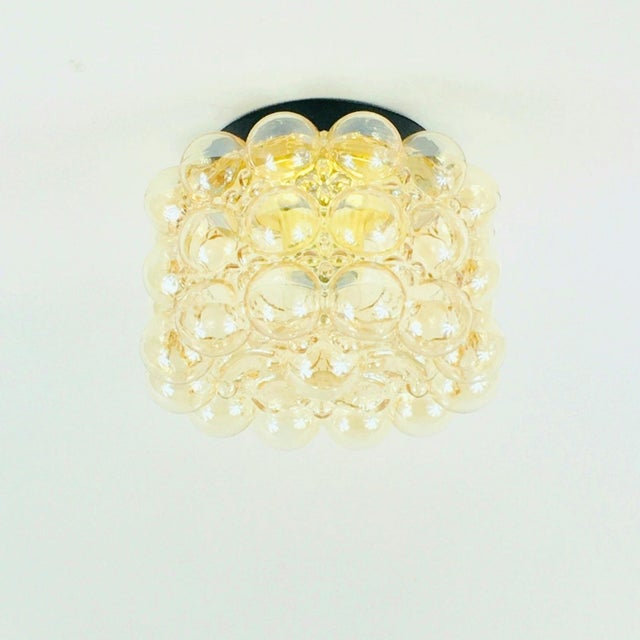 Stunning pair of mid-century modern amber bubble glass ceiling lights / flush mounts designed by helena tynell for...