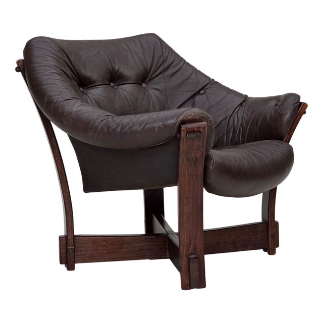 Scandinavian Lounge Chair in Furniture Leather and Oak, 1970s For Sale