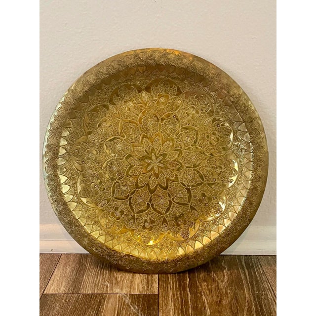 Vintage Middle Eastern Brass Tray or Wall Hanging For Sale - Image 4 of 8